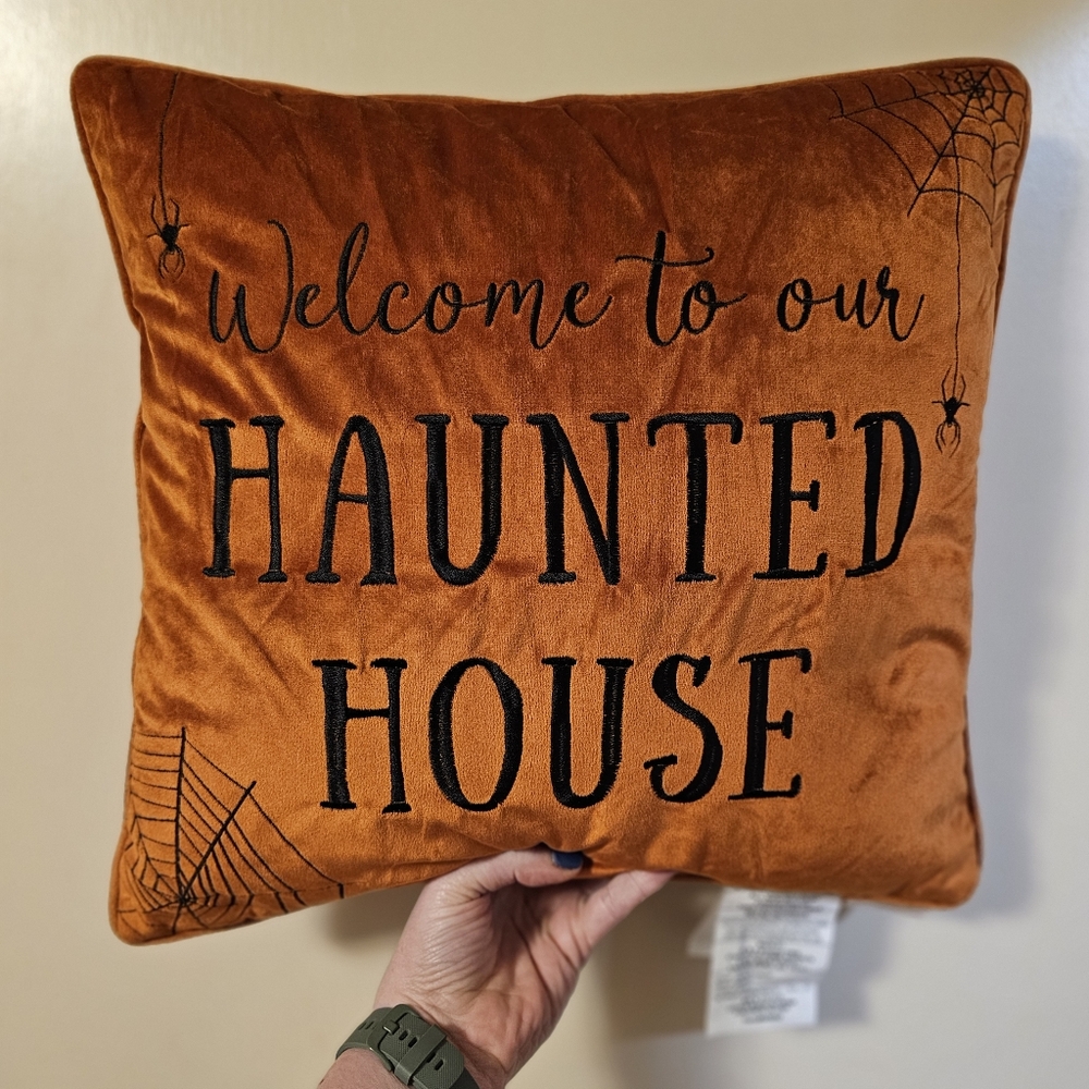 Orange Halloween Pillow with Black Text